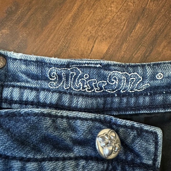 MISS ME Distressed Bootcut Jeans w Flap Pockets Rhinestone Gems #JP6122B - Picture 10 of 16